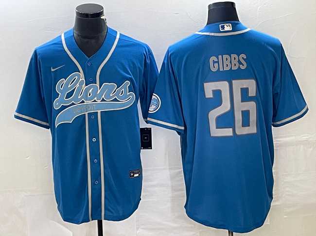 Mens Detroit Lions #26 Jahmyr Gibbs Blue Cool Base Stitched Baseball Jersey->detroit lions->NFL Jersey